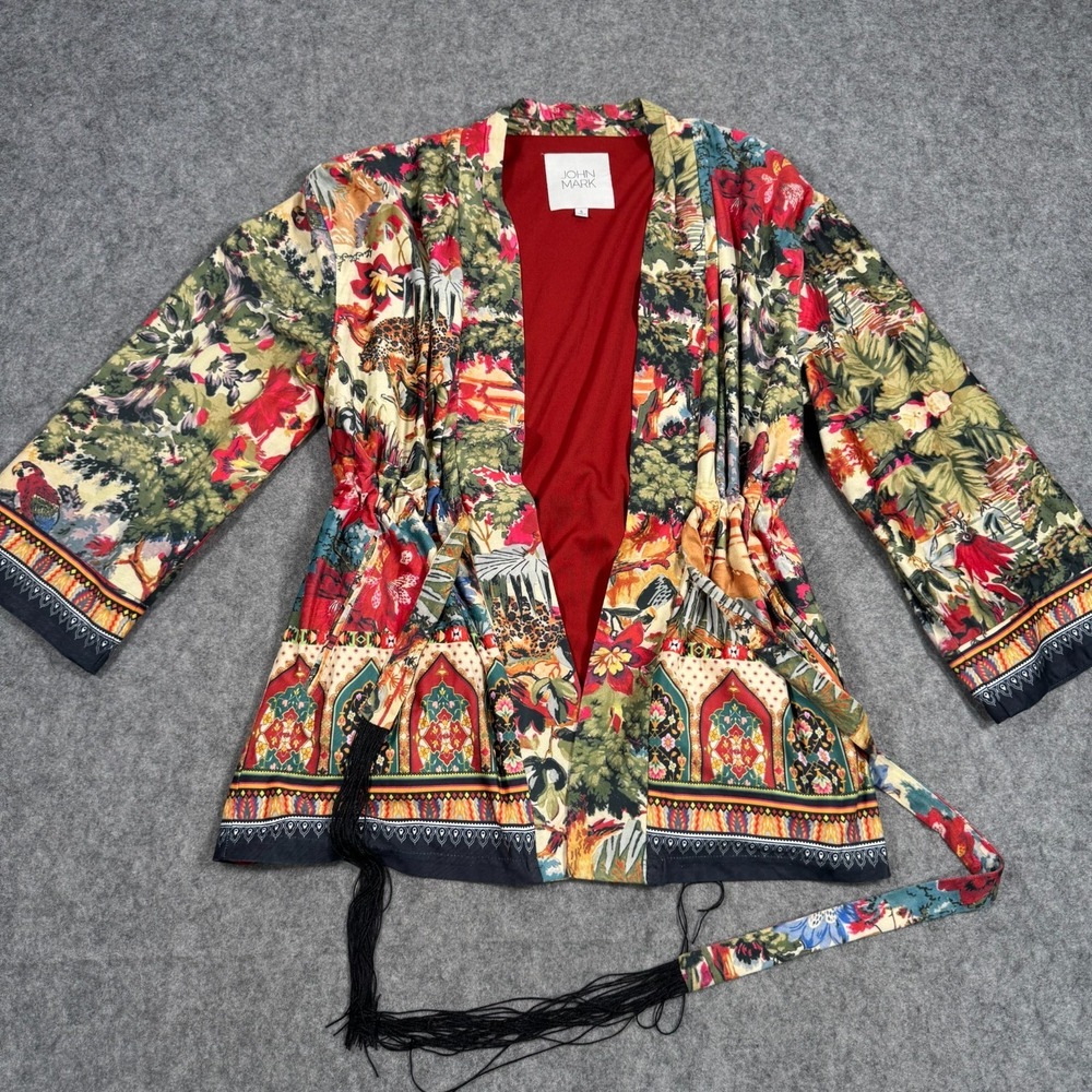 John Mark Safari Jungle Floral Tie Waist Kimono Jacket Women's Size Small